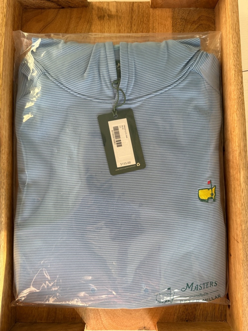 Masters 2026 Peter Millar Light Blue Striped hoodie with Yellow Embroidered Logo